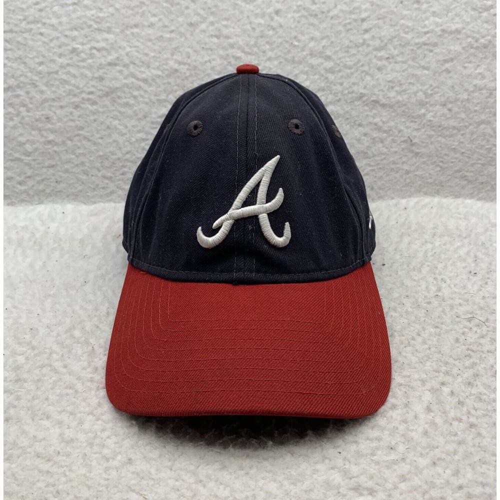 New Era Atlanta Braves Baseball Hat Mens OSFM Blue Red Plain Logo 9Forty Dad Cap
